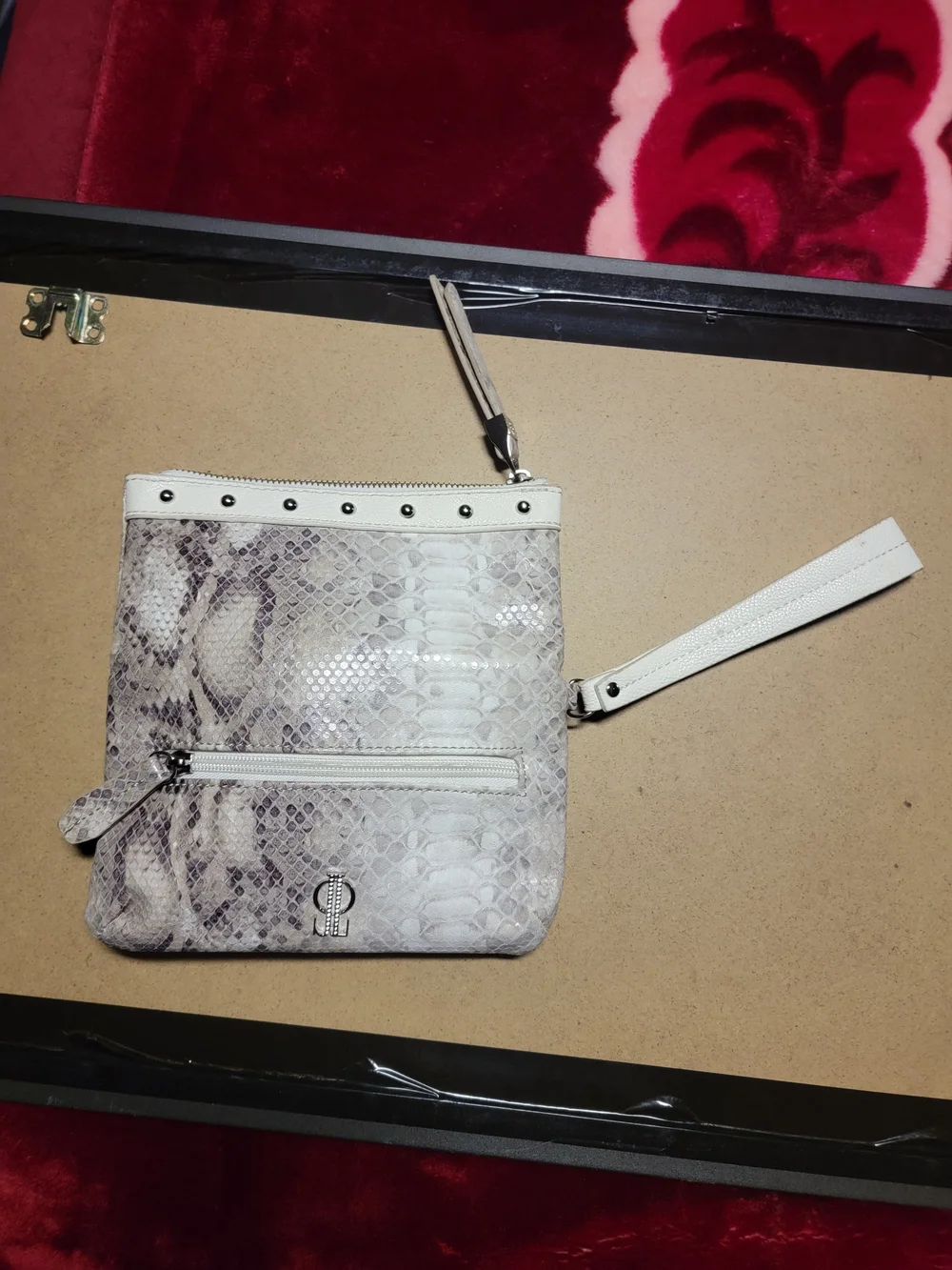 Snake-Embossed White Wristlet Crossbody Bag